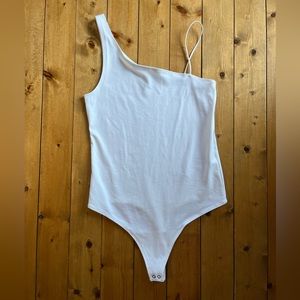 Abercrombie & Fitch White Asymmetrical Bodysuit Soft A&F Collection Sz Medium